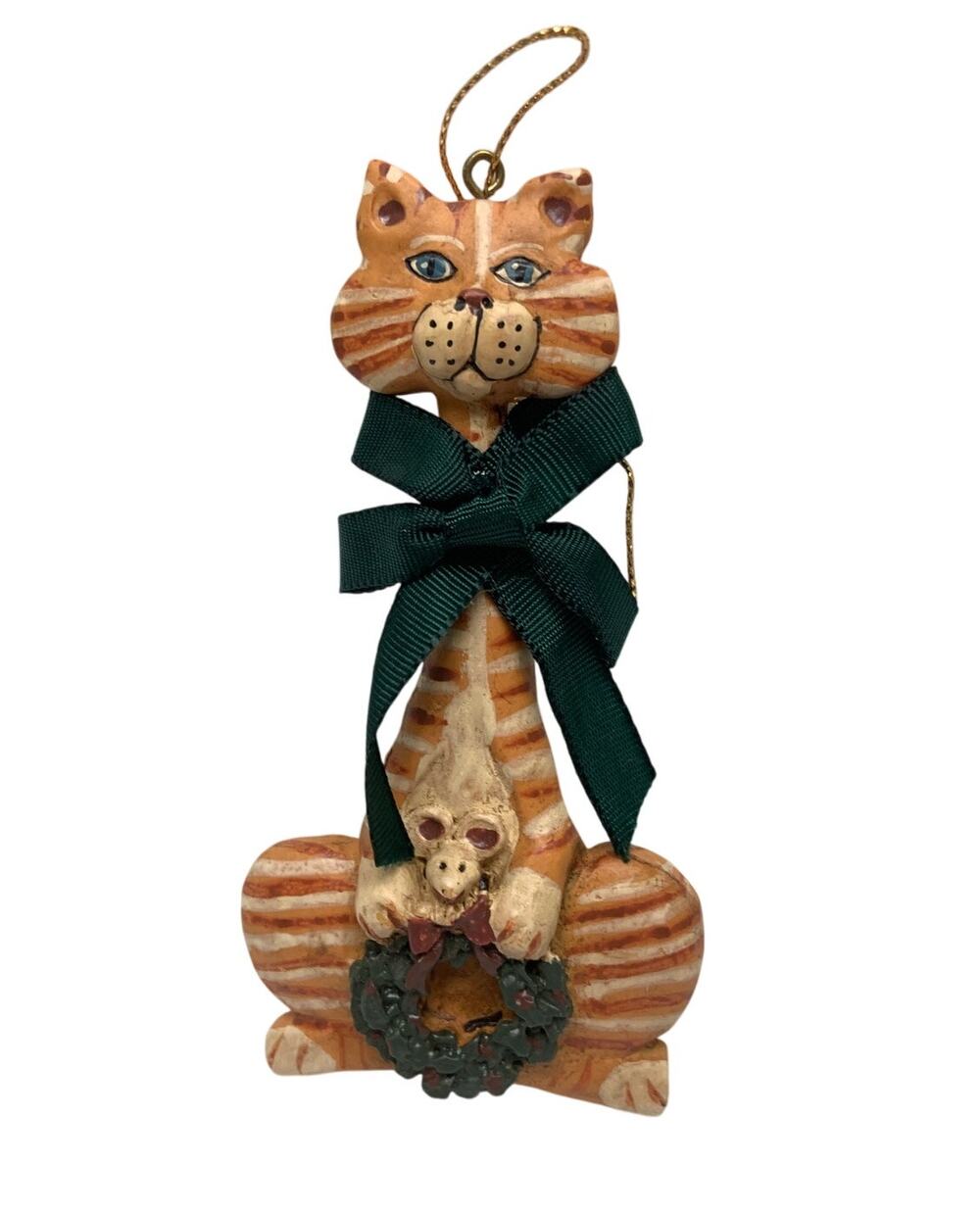 Kurt S Adler Orange Tabby Kitty Cat Holding Wreath W/ Mouse - 5" Ornament